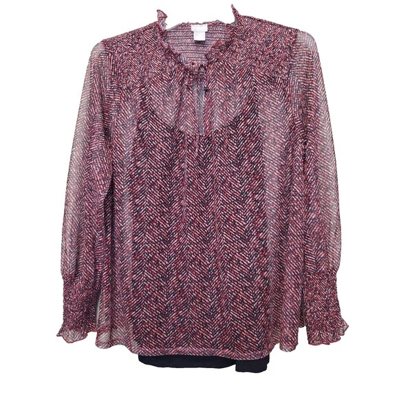 Chico's Herringbone Sheer Mesh Top w/Camisole Ruffle Tie-Neck Size 3 (XL) - Picture 1 of 6